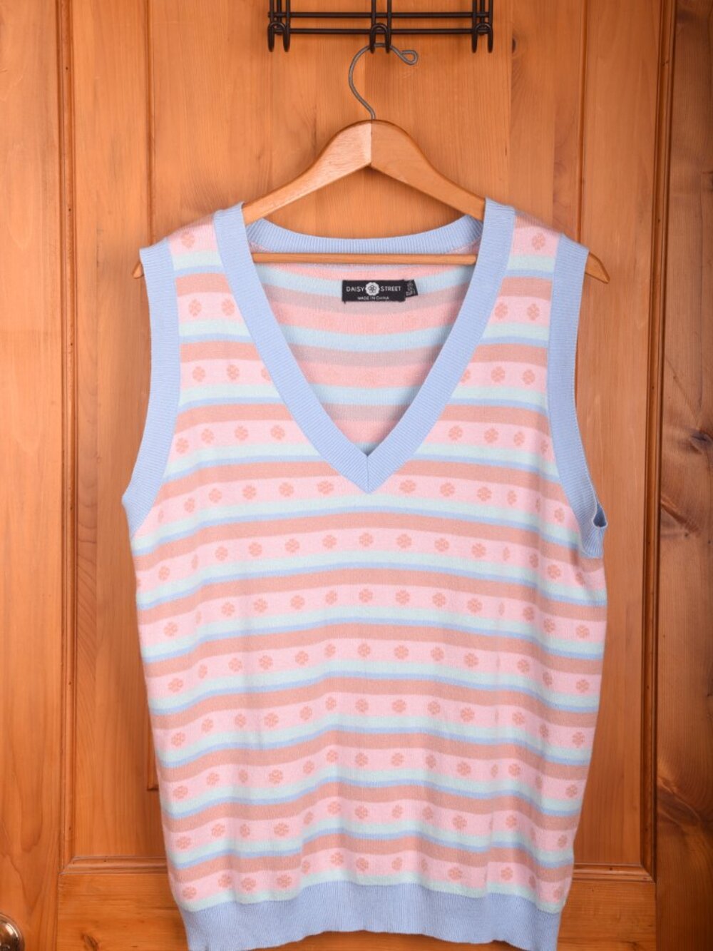 Daisy Street Pastel Striped Oversized Knit Sweater Vest - Size XL